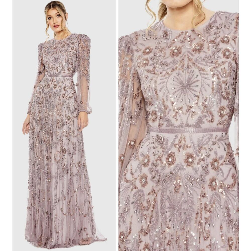 Mac Duggal 93930 Beaded Gown Size 8 Embellished A-Line Heather Evening Dress NWT